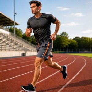 TEK Gear Mens XL Running Shorts Gray Orange Reflective Athletic Workout